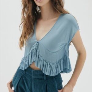 Urban Outfitters Izzy Flouncy Ruffle Blouse Crop